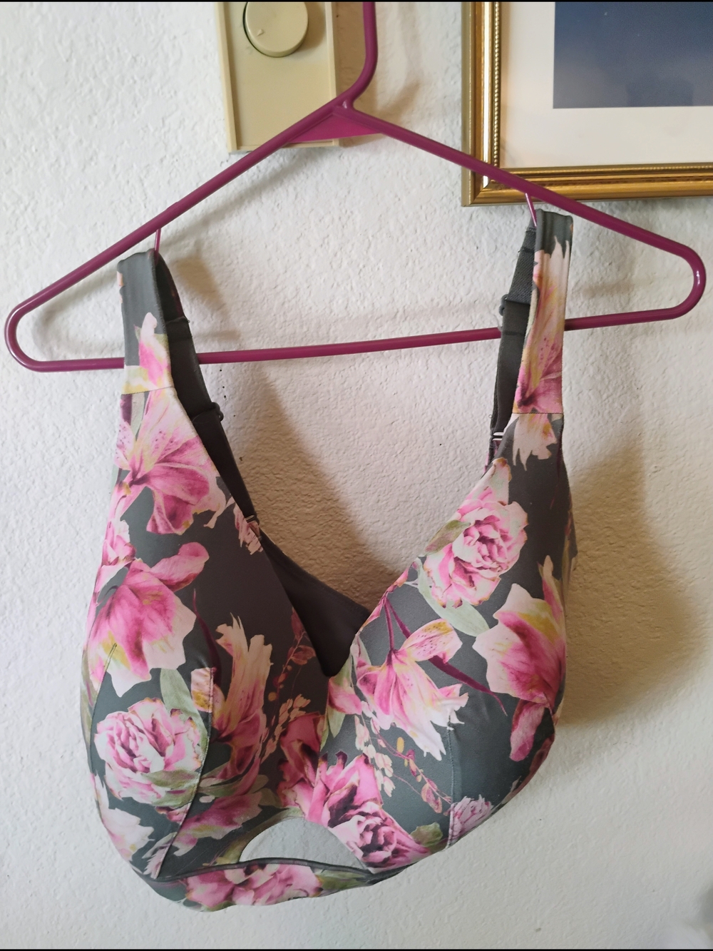 Cacique Floral Wireless Bra in Gray and Pink